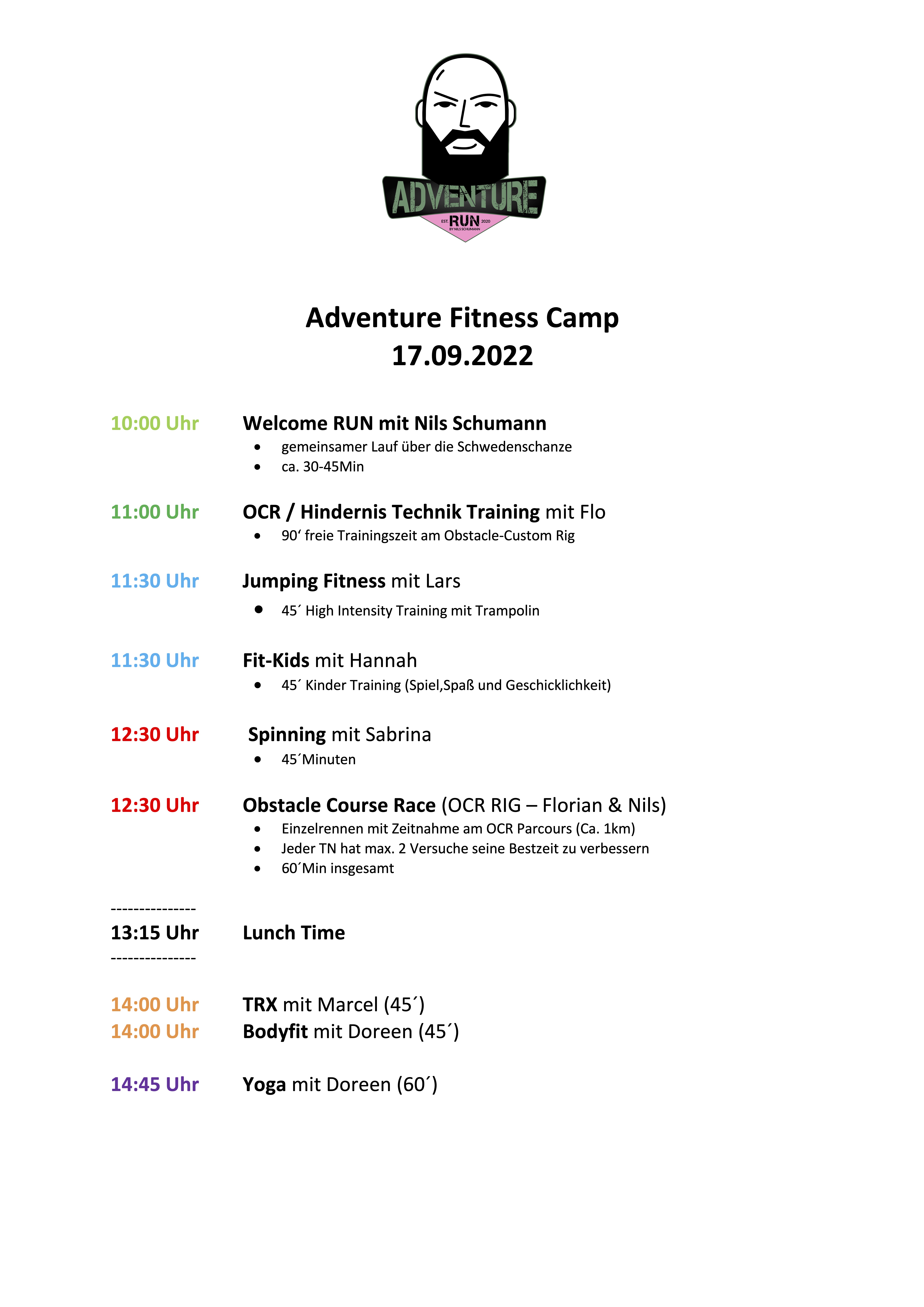 Adventure Camp Zeitplan als JPG